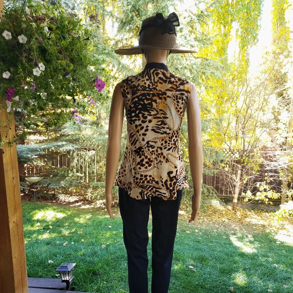 REBECCA MINKOFF! 100% silk sleeveless animal print with bow tie - Picture 10 of 14